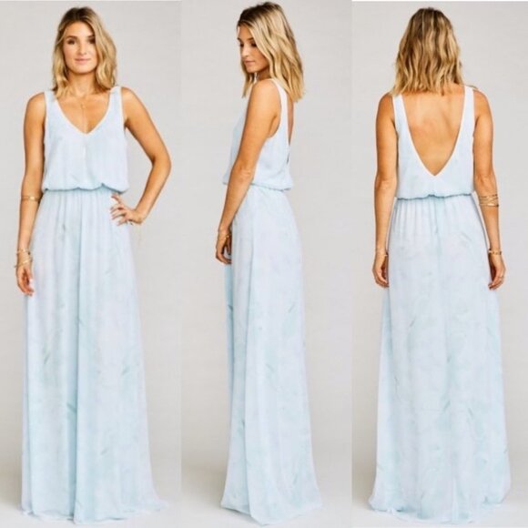 NWT Show Me Your Mumu Kendall Maxi Dress Baby Blue Gown Size XXS Bridesmaid Boho - Picture 1 of 9
